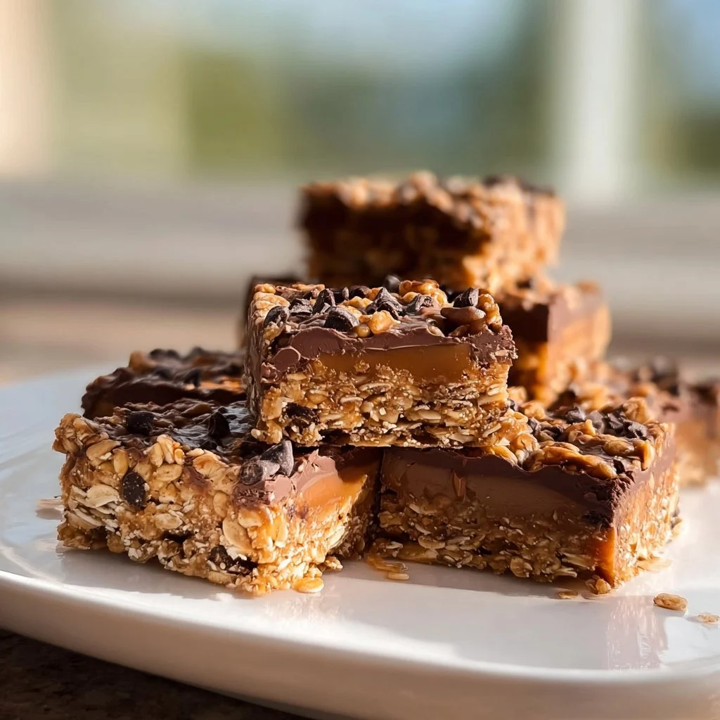 Delicious Knock You Naked Bars made with rich chocolate and caramel layers.