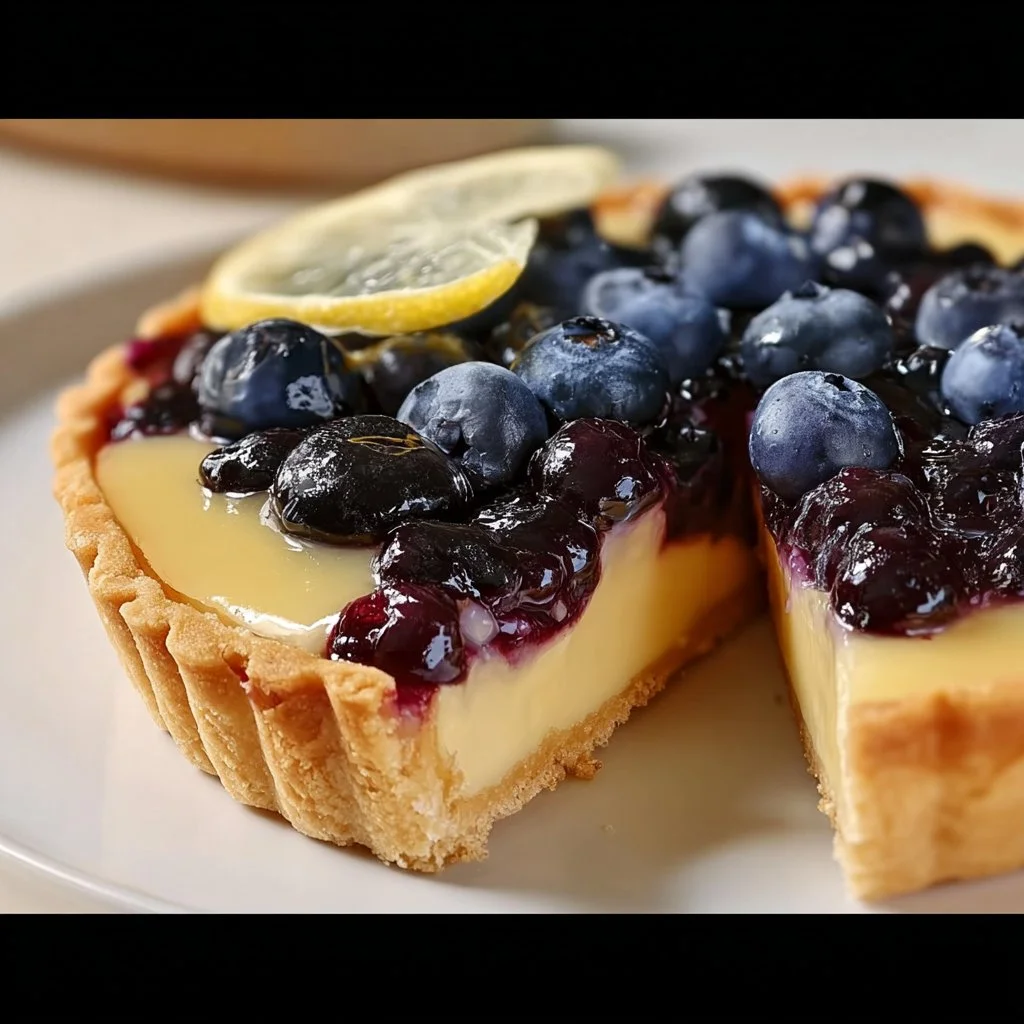 Delicious lemon blueberry tart with vibrant blueberries and a zesty lemon filling
