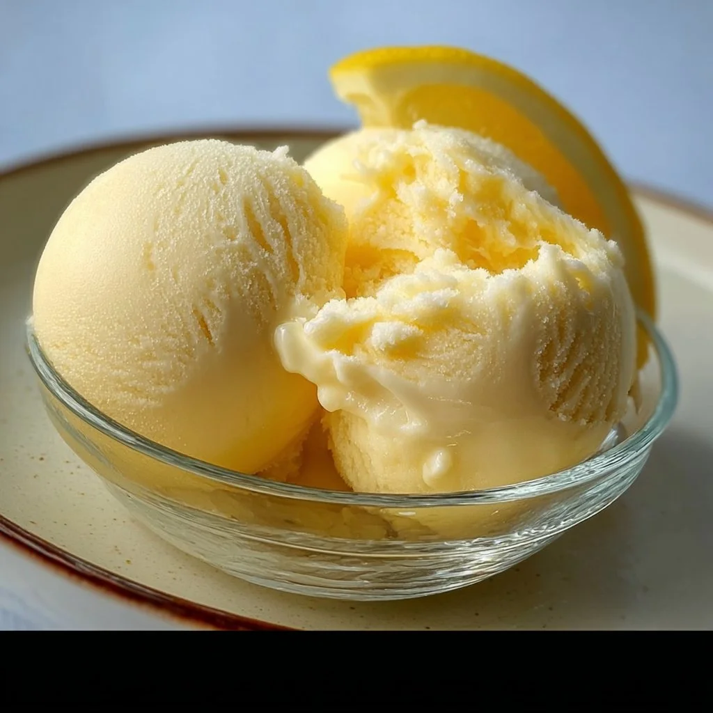 Delicious homemade lemon sorbet in a bowl with fresh lemons.