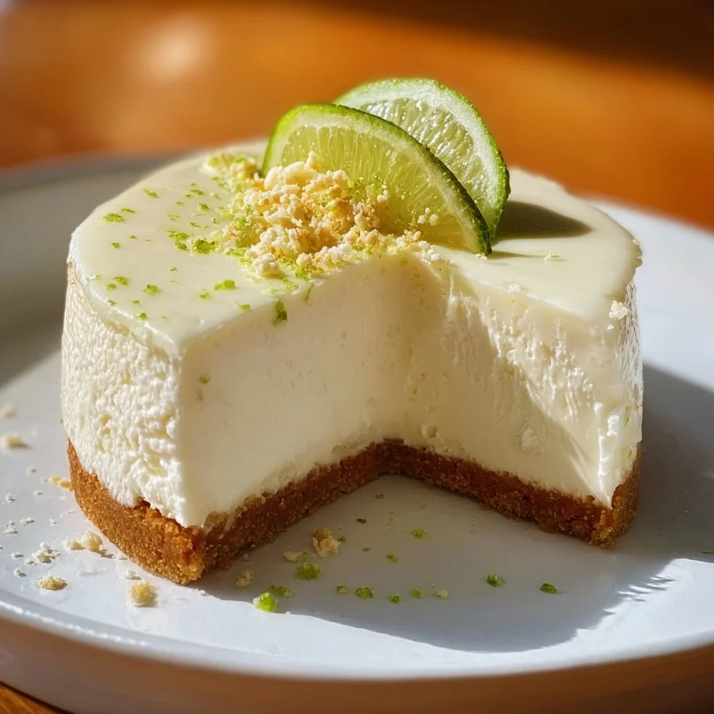 Delicious slice of Lime Cheesecake garnished with lime zest and mint leaves