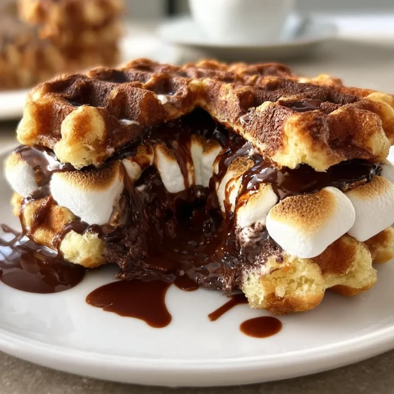Marshmallow chocolate lava waffle bomb with melting chocolate center