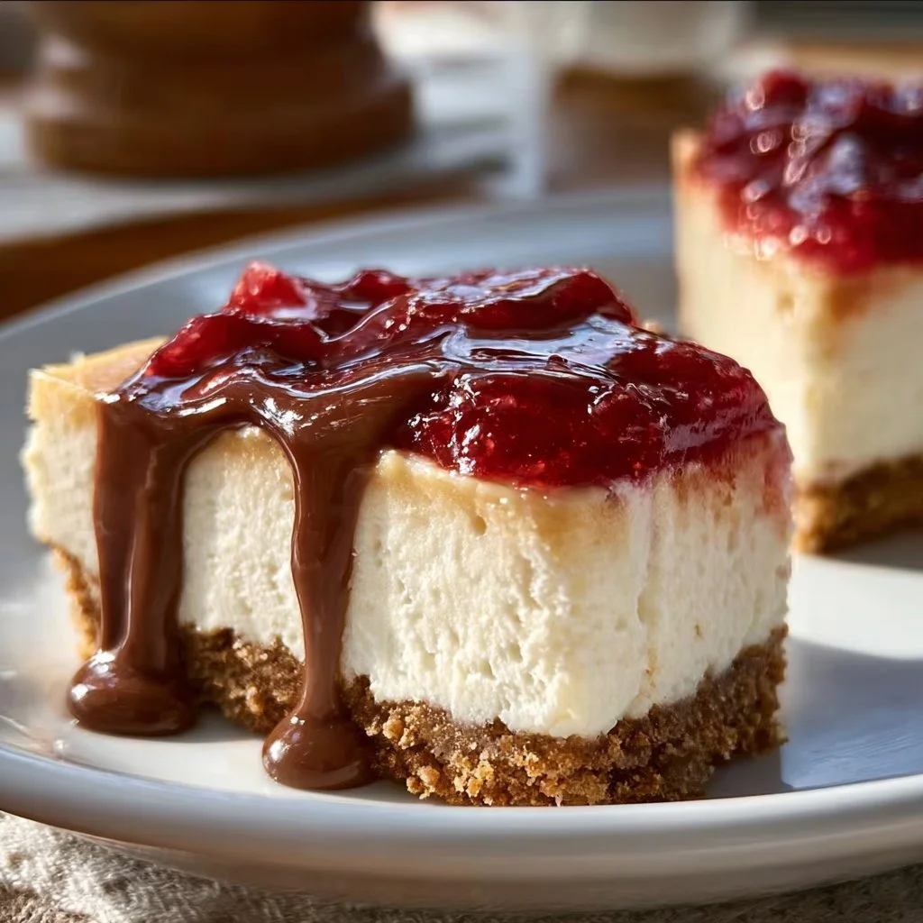 No Bake Woolworth Cheesecake topped with fresh berries and whipped cream.