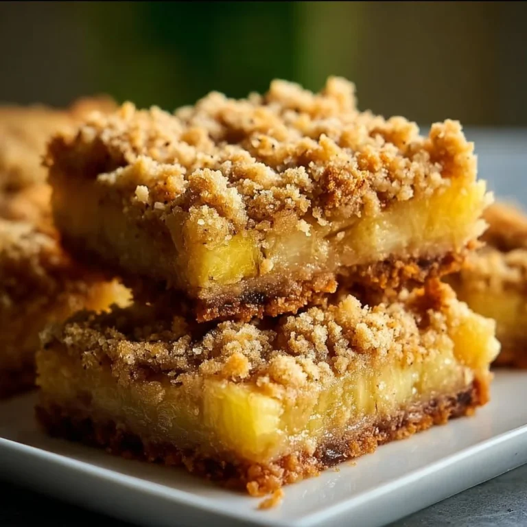 Delicious pineapple crumble bars topped with crunchy crumble mixture.