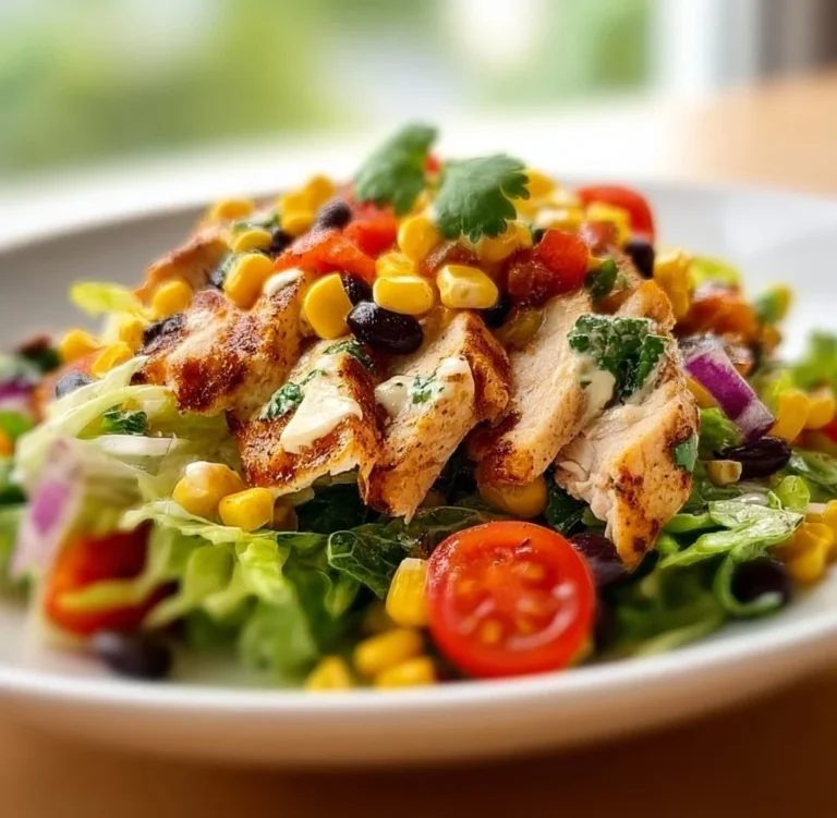 Colorful Southwest Chicken Salad with grilled chicken, beans, corn, and avocado