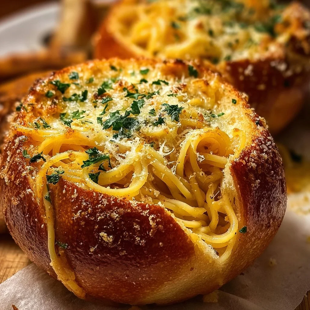Spaghetti Garlic Bread Bowls