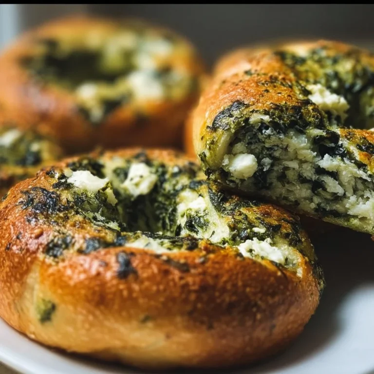 Fresh Spinach Cottage Cheese Bagels on a wooden table