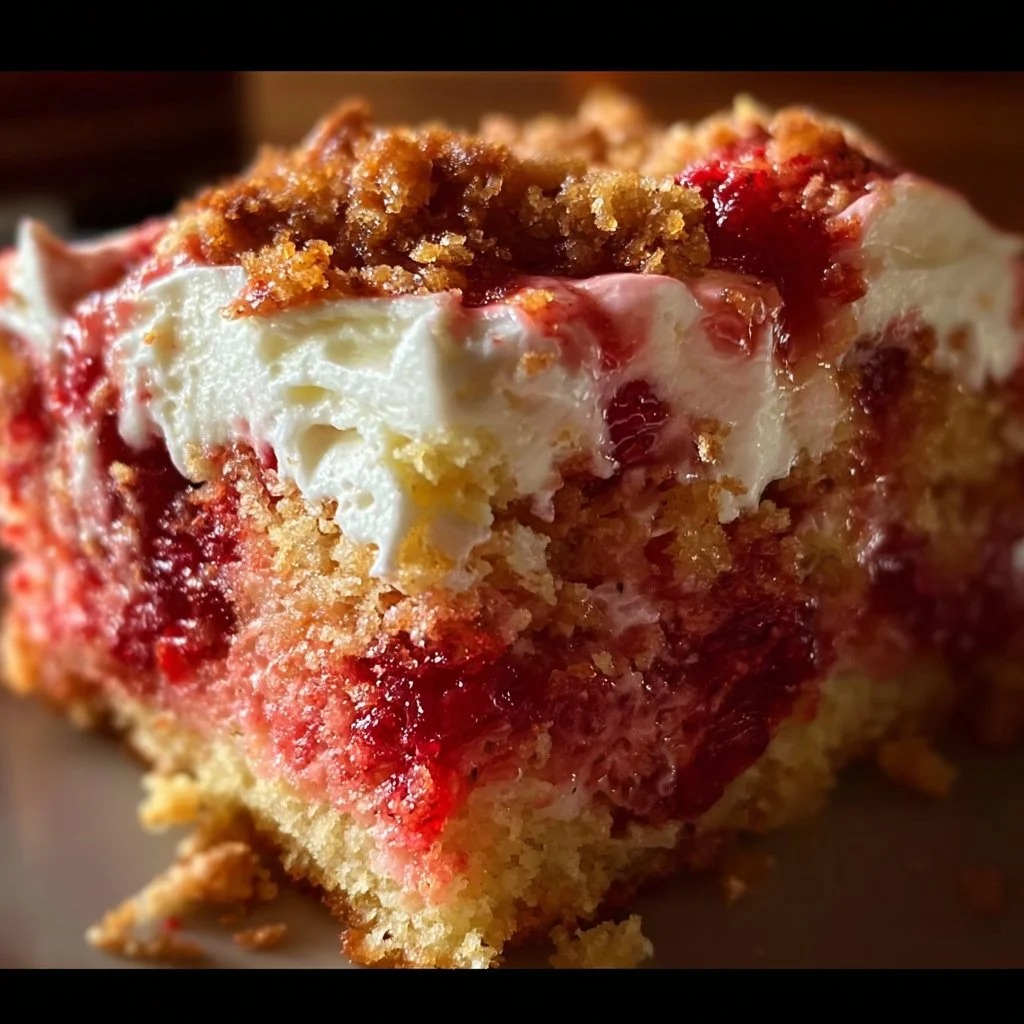 Strawberry Crunch Poke Cake