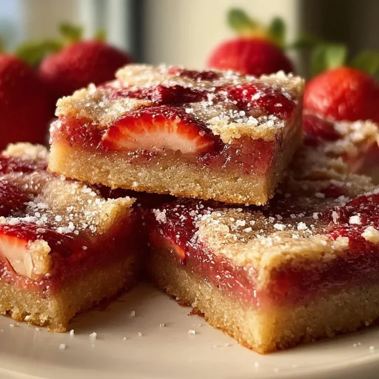 Delicious strawberry sugar cookie bars topped with fresh strawberries and icing.