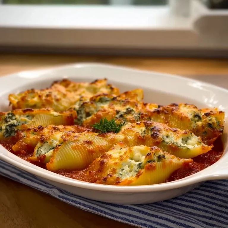 Delicious stuffed shells topped with homemade marinara sauce