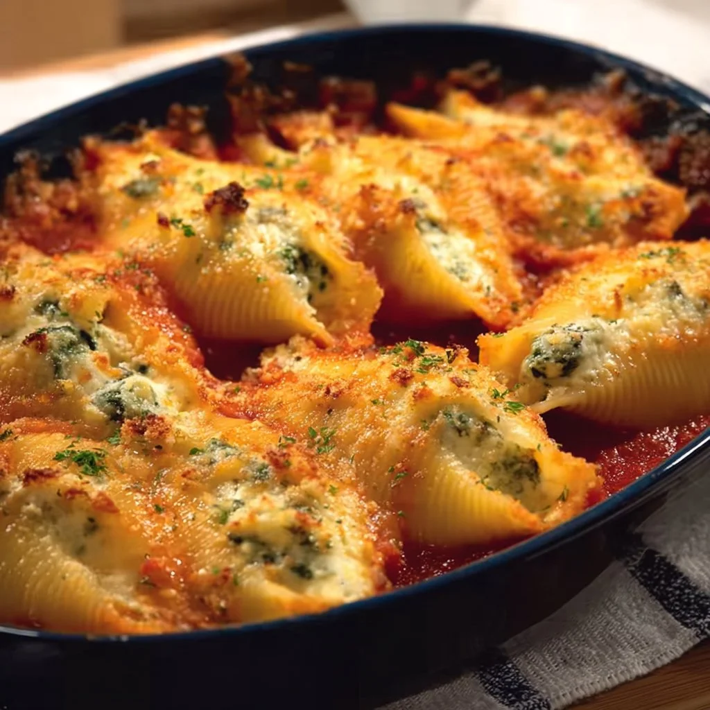 Stuffed shells in homemade marinara