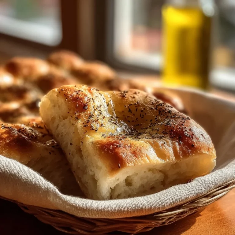 Freshly baked Turkish bread on a wooden table with herbs.