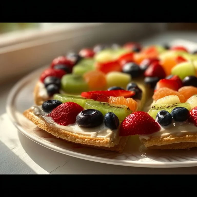 Ultimate easy fruit pizza topped with fresh fruits and creamy frosting