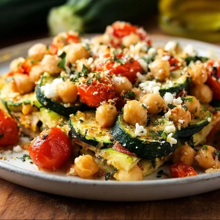 Delicious Zucchini Chickpea Bake served in a bowl with fresh herbs
