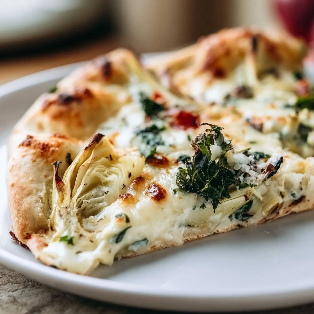 Delicious Artichoke Pizza topped with fresh ingredients
