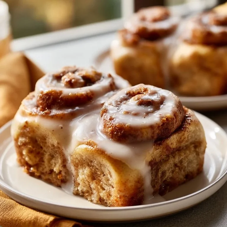 Tasty banana bread cinnamon rolls topped with icing and sprinkled with cinnamon.