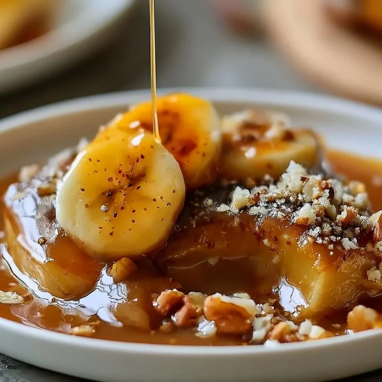 Delicious Banana Caramel dessert topped with drizzled caramel sauce and banana slices.