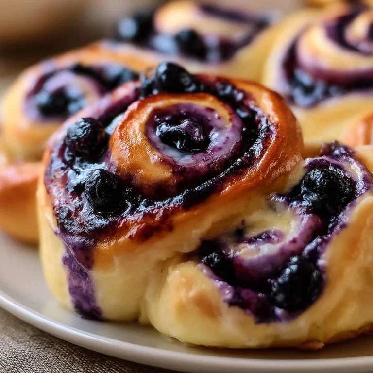 Blueberry cheesecake swirl rolls with a creamy and fruity topping