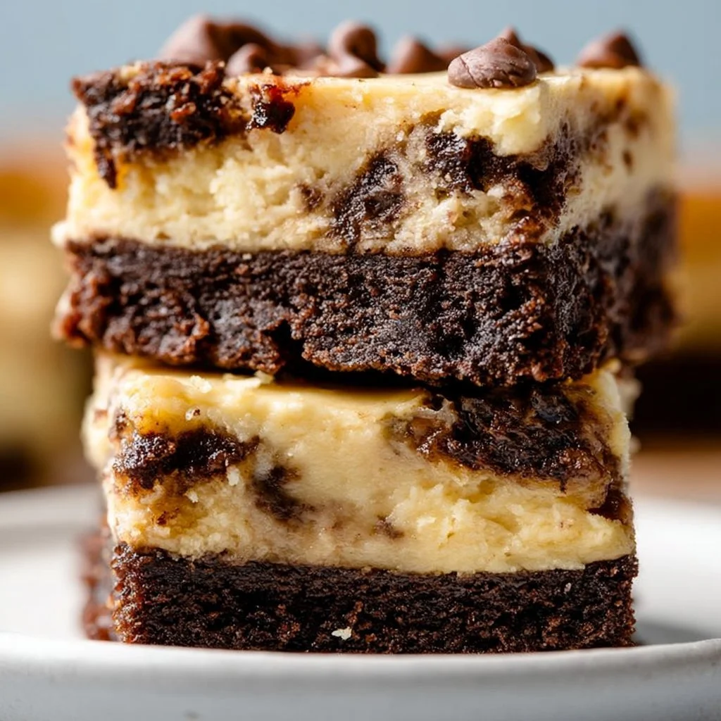 Brownie Bottom Cookie Dough Cheesecake Bars with creamy cheesecake and cookie dough