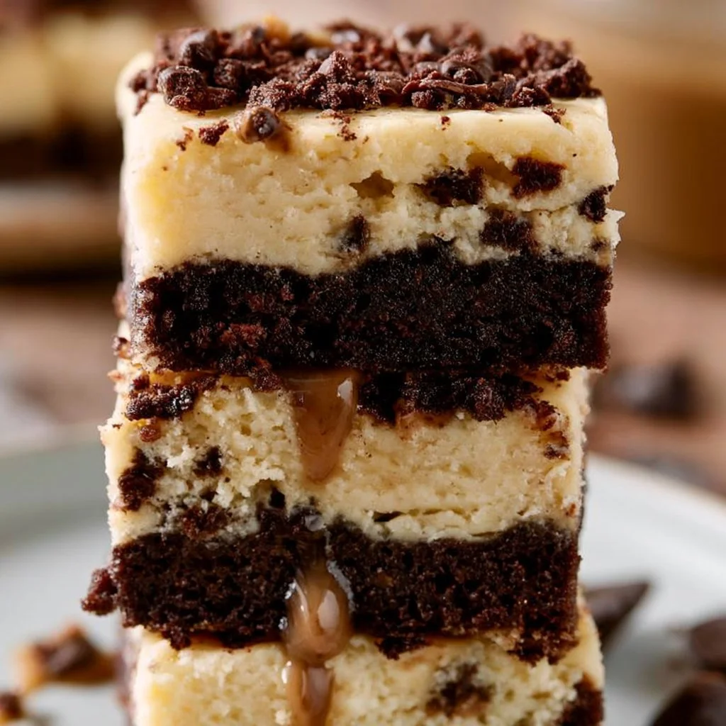 Brownie Bottom Cookie Dough Cheesecake Bars
