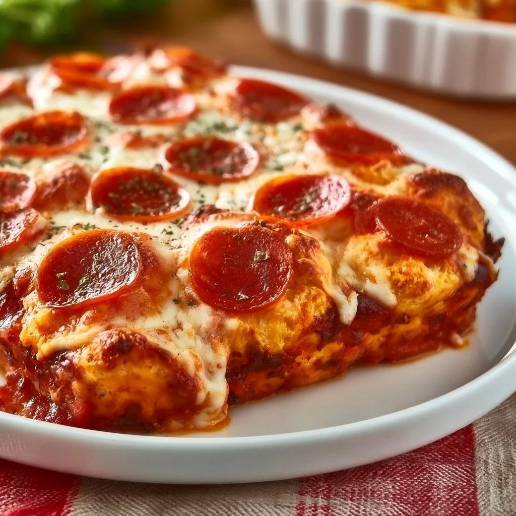 Bubble Up Biscuit Pizza Casserole with cheese and pepperoni