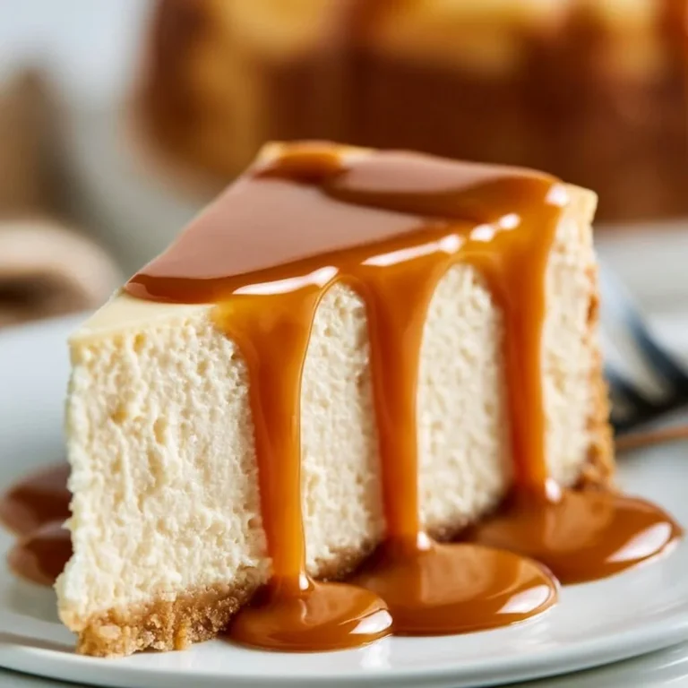 Delicious caramel drip cheesecake topped with rich caramel sauce.