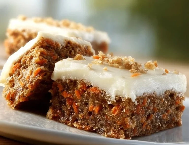 Delicious homemade carrot cake bars topped with creamy frosting.