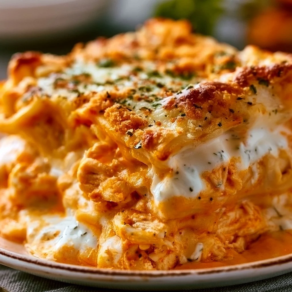 Cheesy Buffalo Ranch Chicken Lasagna