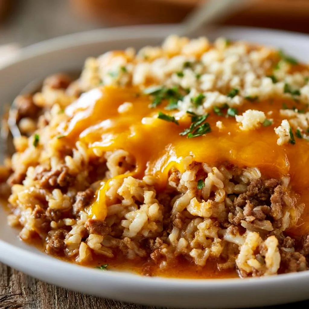 Cheesy Ground Beef and Rice Casserole
