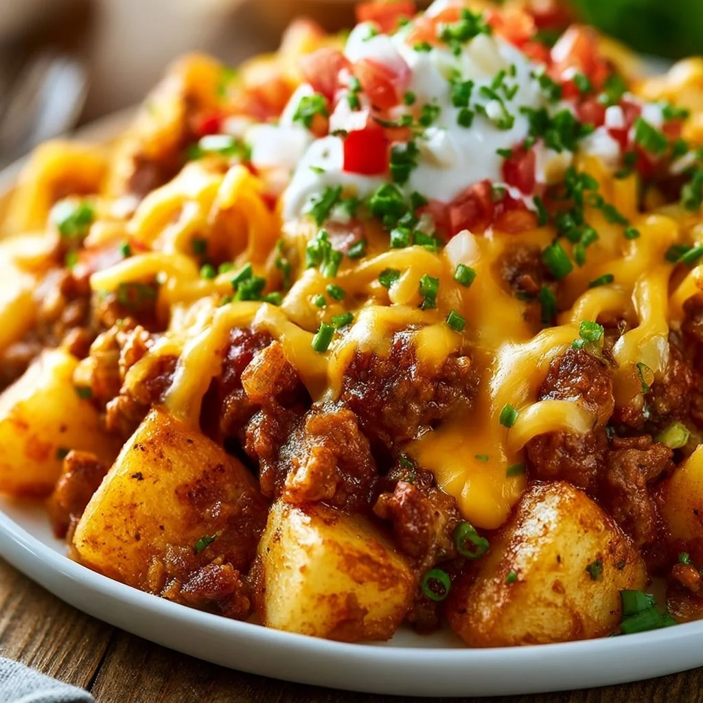 Delicious Cheesy Taco Potatoes topped with cheese and taco seasoning