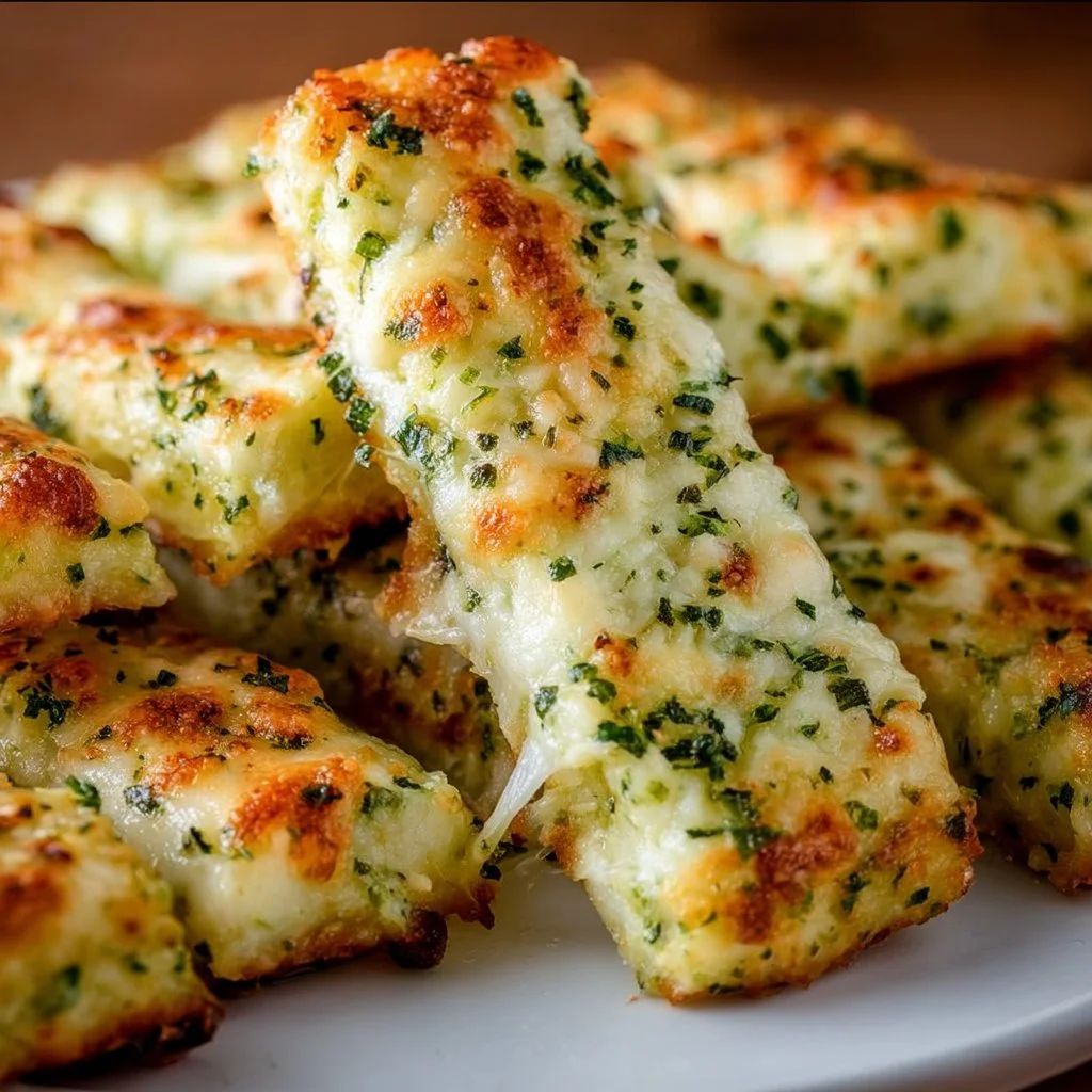 Delicious cheesy zucchini breadsticks served on a plate
