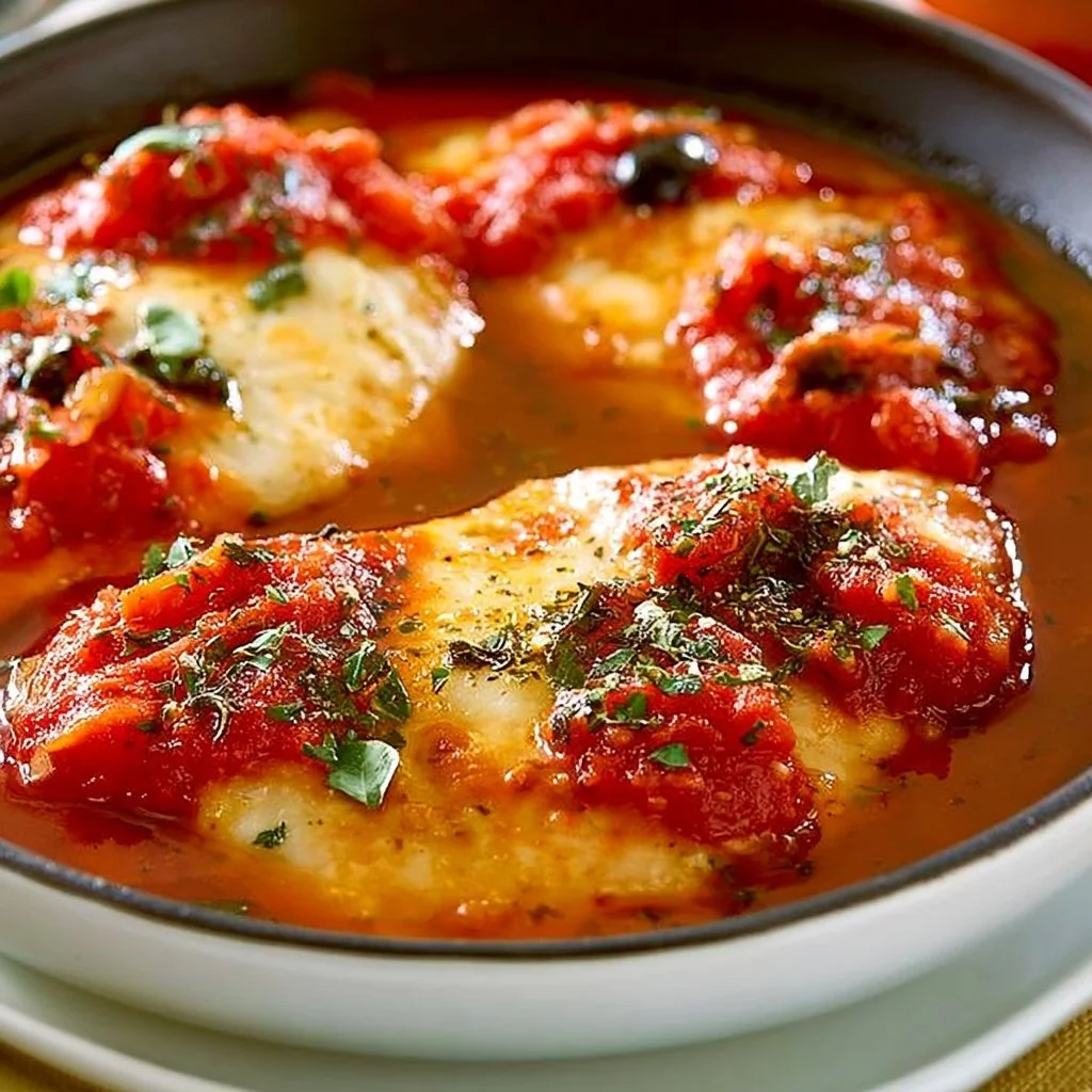 Delicious Chicken Pizzaiola in rich tomato sauce served on a plate