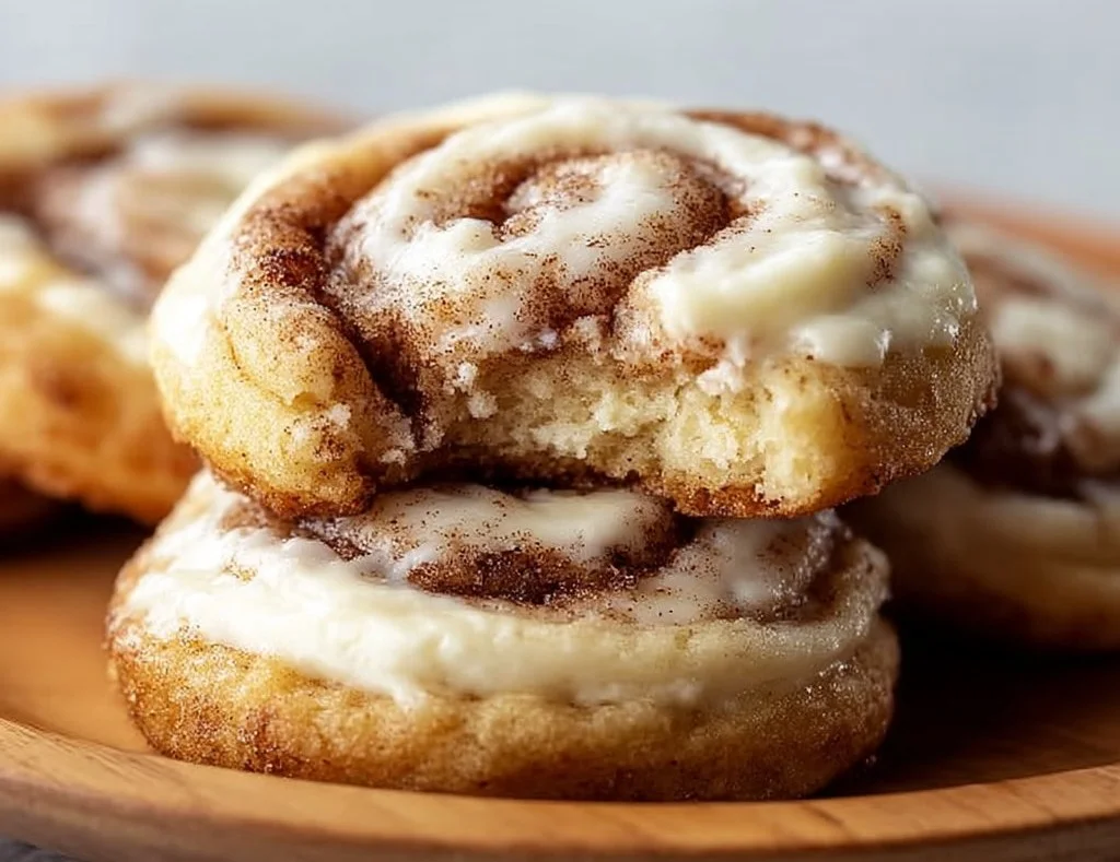 Delicious cinnamon roll cheesecake cookies with a swirl of cinnamon and creamy cheesecake