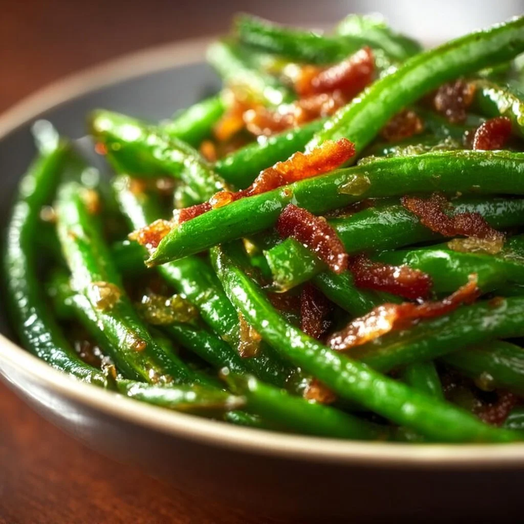 Delicious crack green beans side dish served in a bowl.