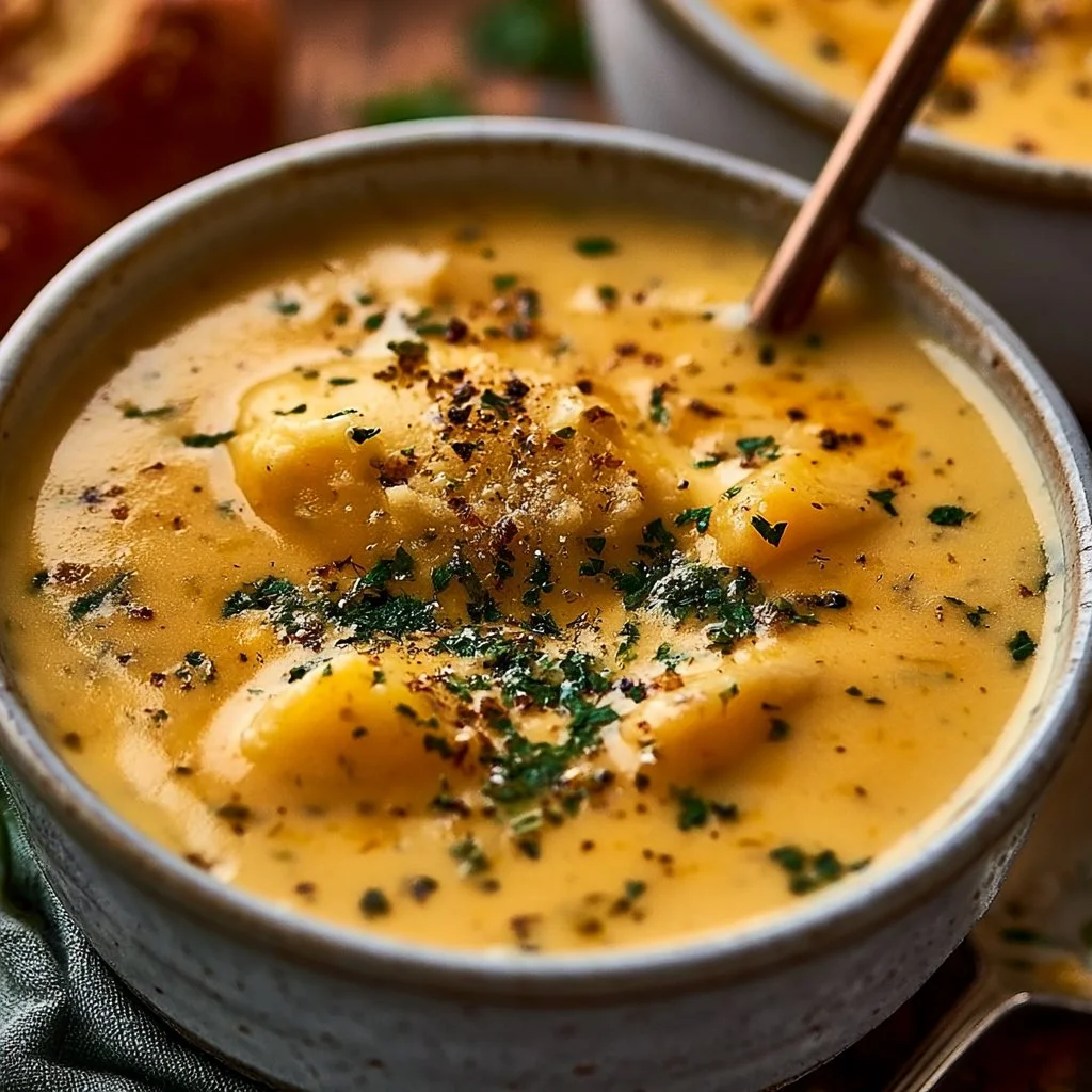 Creamy Cheddar Garlic Herb Potato Soup