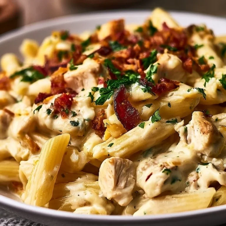 Creamy Crack Chicken Pasta topped with herbs in a bowl