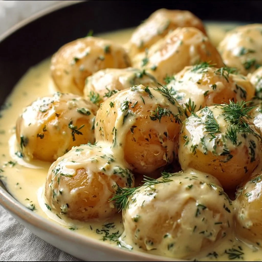 Creamy Garlic Sauce Baby Potatoes