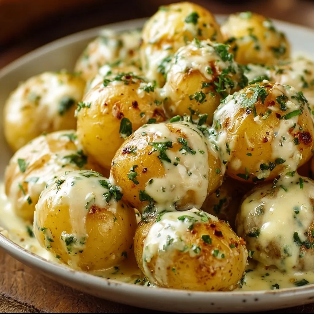 Creamy Garlic Sauce Baby Potatoes