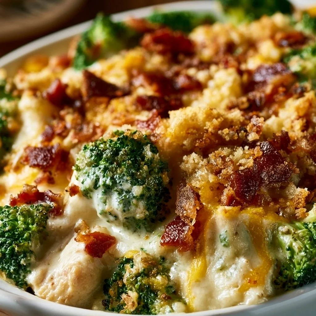 Creamy Low Carb Chicken Casserole with Broccoli and Bacon