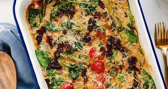 Creamy Roasted Veggie Orzo Bake