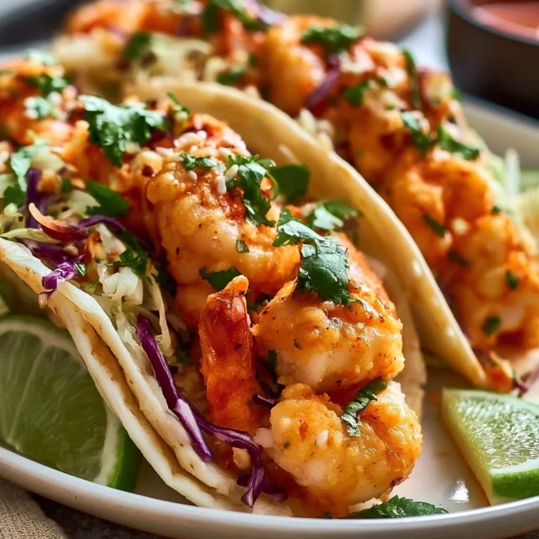 Plate of crispy Bang Bang shrimp tacos with fresh toppings and sauce