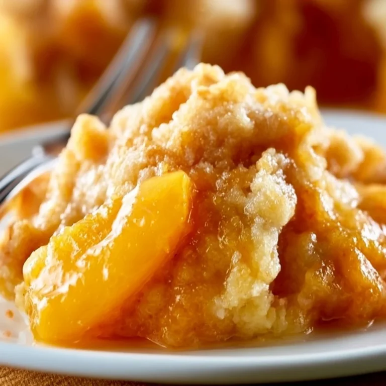 Delicious Crock Pot Peach Cobbler served warm with ice cream.