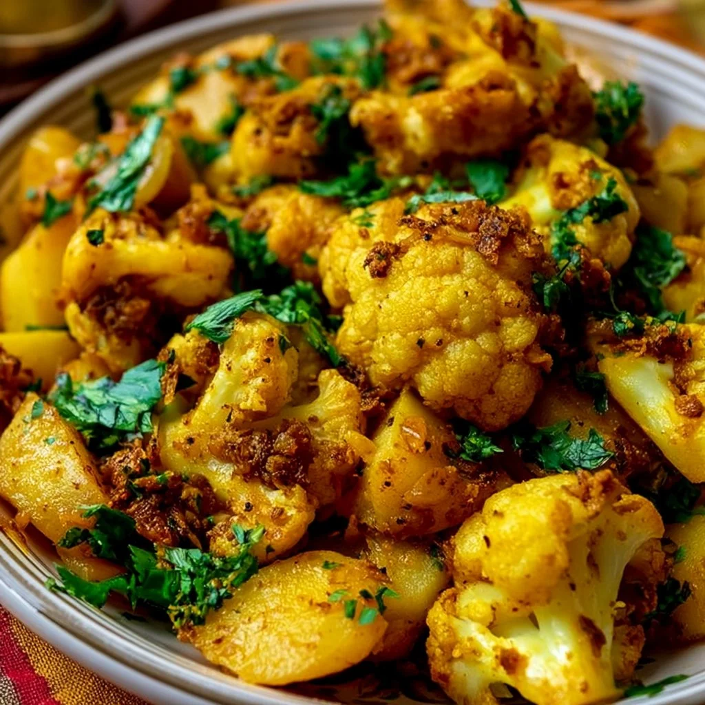 Delicious Aloo Gobi - a popular vegetarian dish of potatoes and cauliflower coated in delicious Indian spices, the perfect...