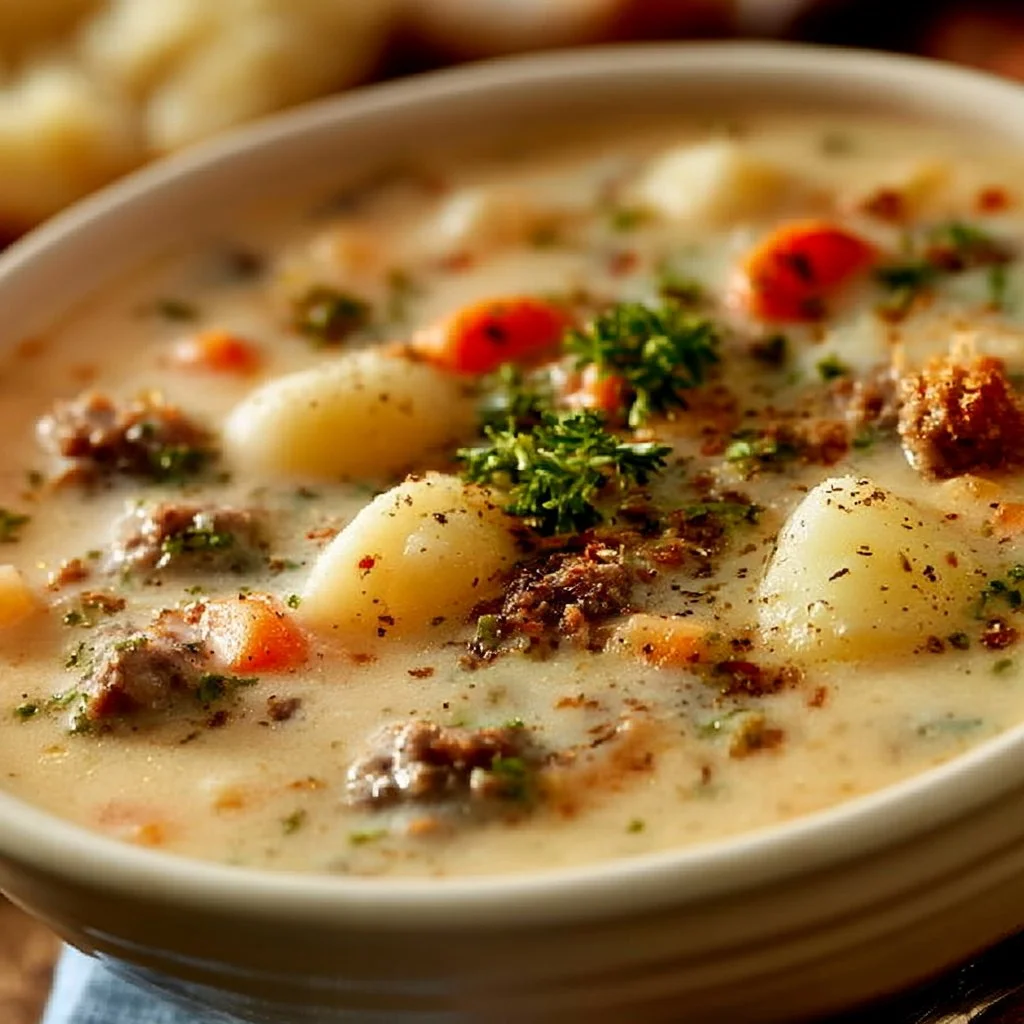 Delicious Creamy Potato and Ground Beef Soup
