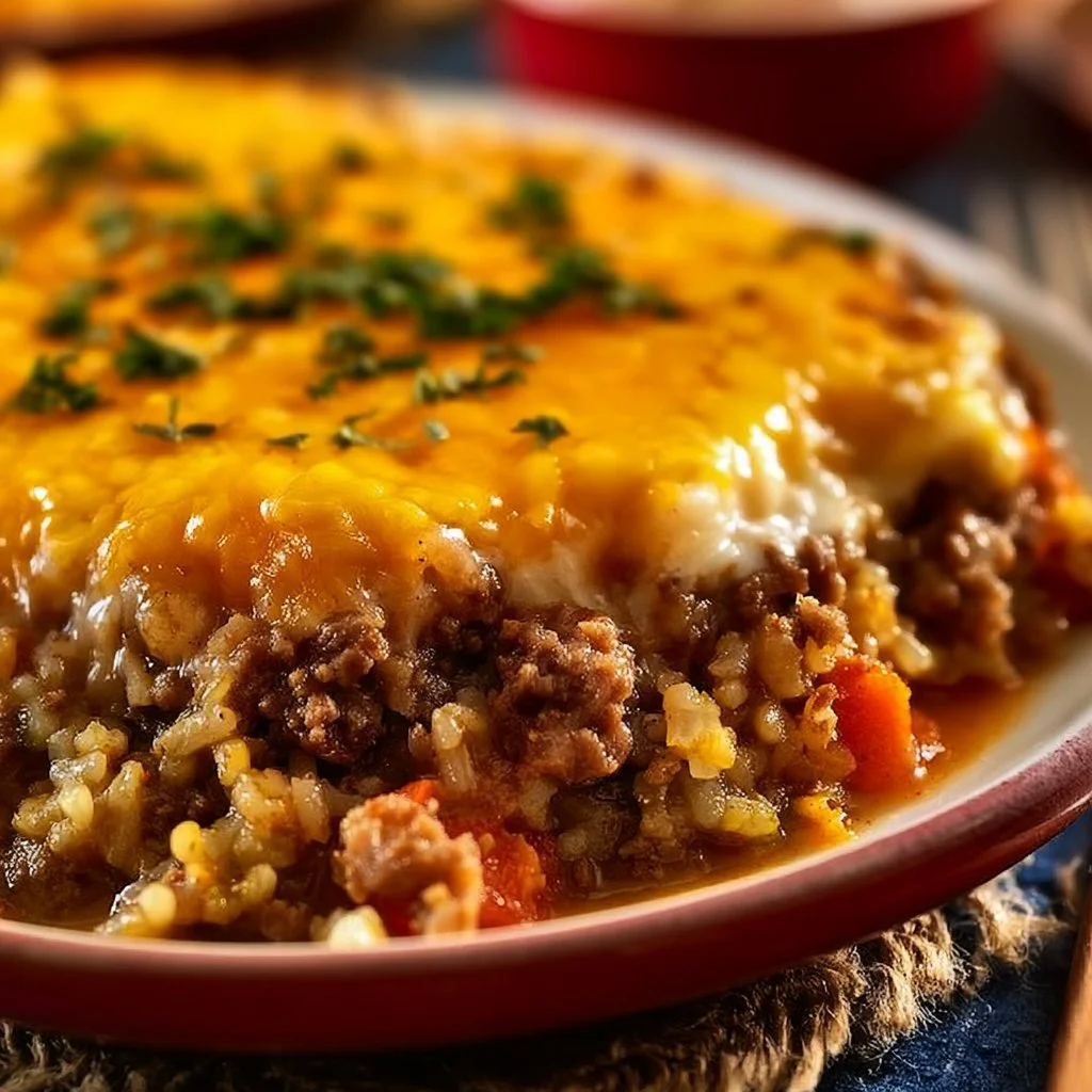 Easy Cheesy Ground Beef and Rice Casserole