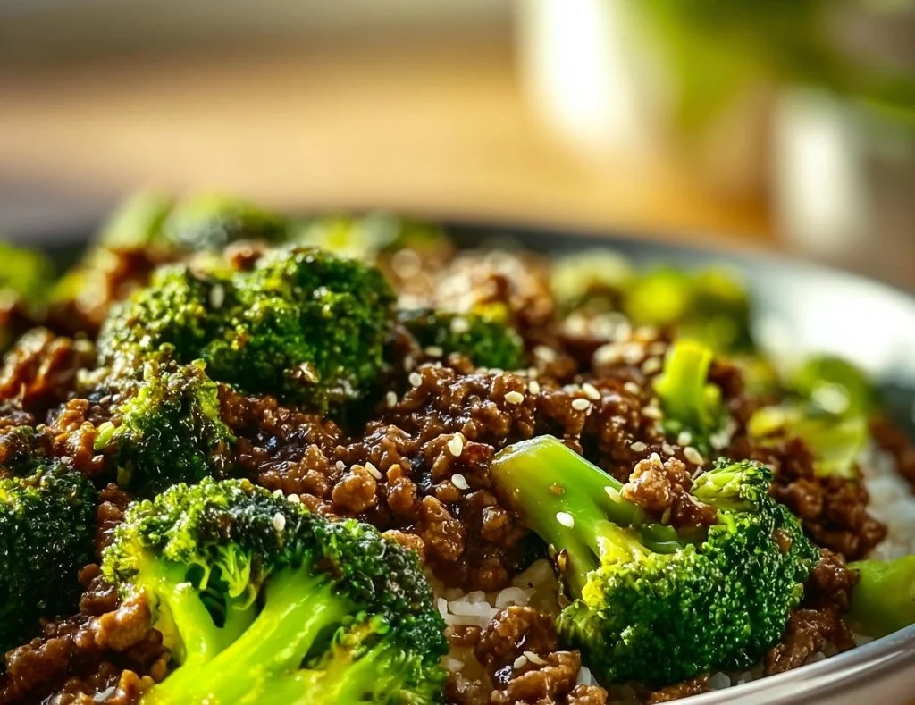 Easy Ground Beef and Broccoli dish served in a bowl