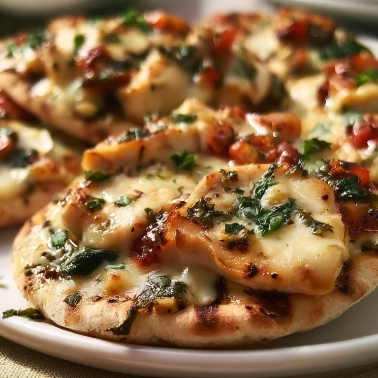 Easy Tuscan Garlic Chicken Pita Pizza with fresh ingredients and melted cheese