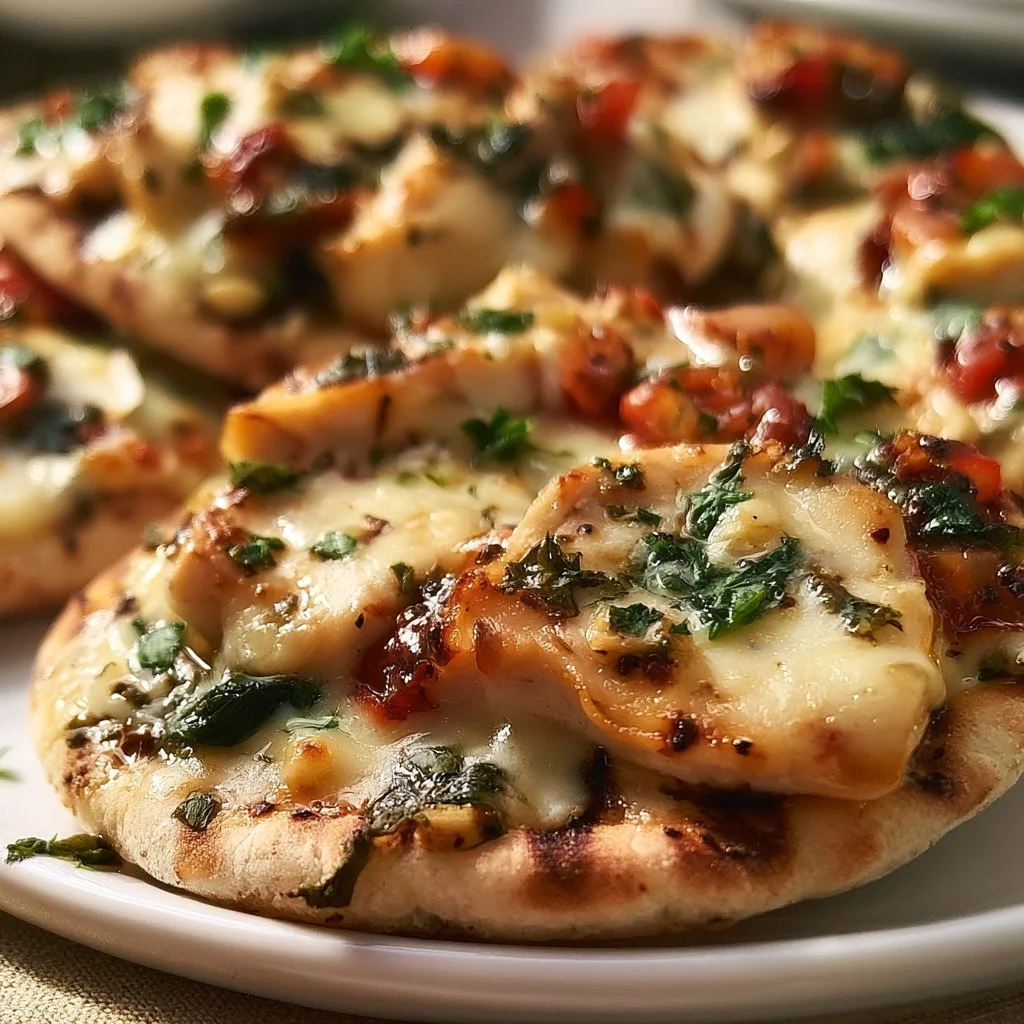 Easy Tuscan Garlic Chicken Pita Pizzas