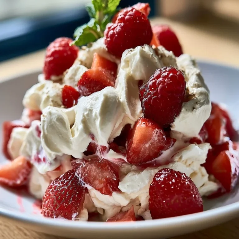 Delicious Eton Mess dessert with strawberries, whipped cream, and meringue