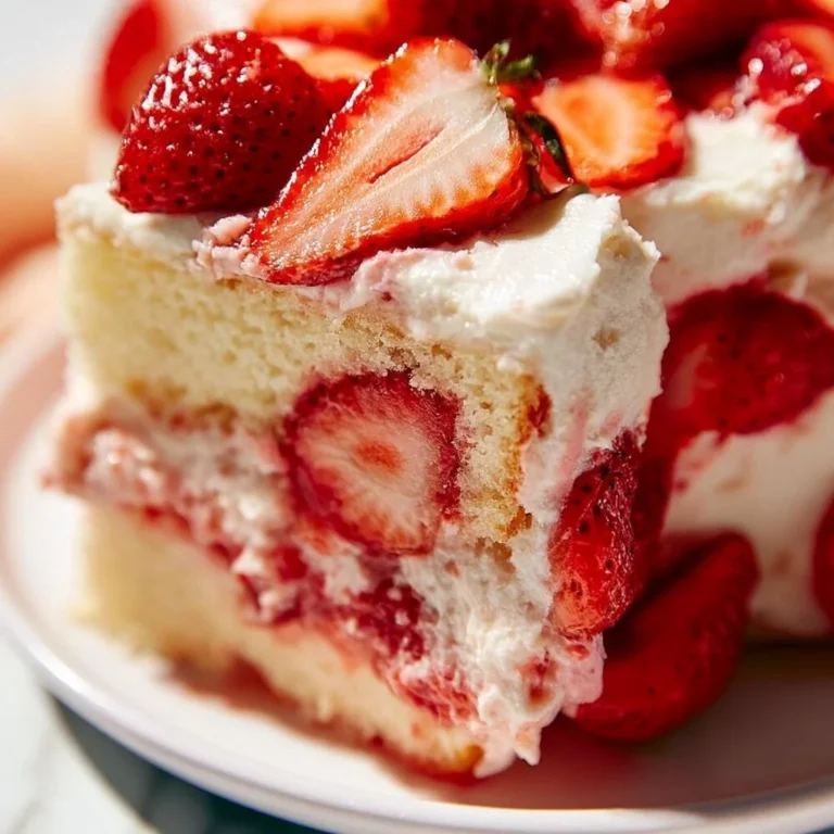Fresh strawberry cake decorated with ripe strawberries and whipped cream