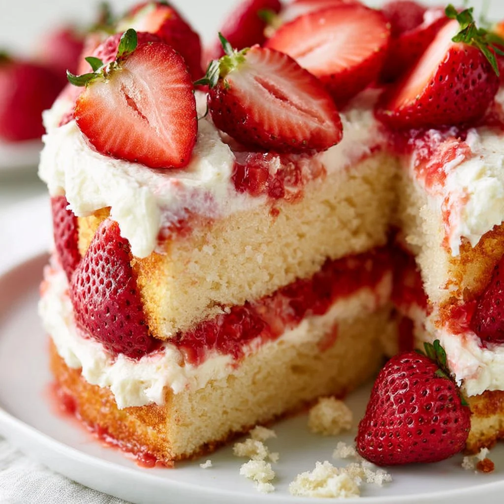 Fresh Strawberry Cake Recipe | Summer Dessert | Fresh Strawberry Cake Ideas, White Cake with Fresh Strawberries, Strawberry Cake Recipes